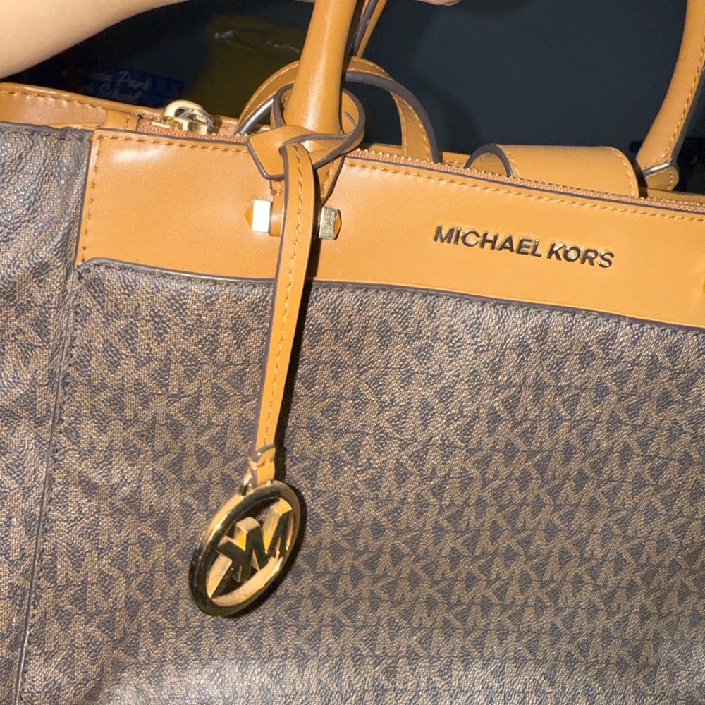 Michael Kors Brown and Tan Tote with Signature MK Monogram